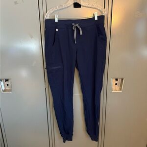 Figs Deep Blue Jogger Pants with Gray Drawstring
